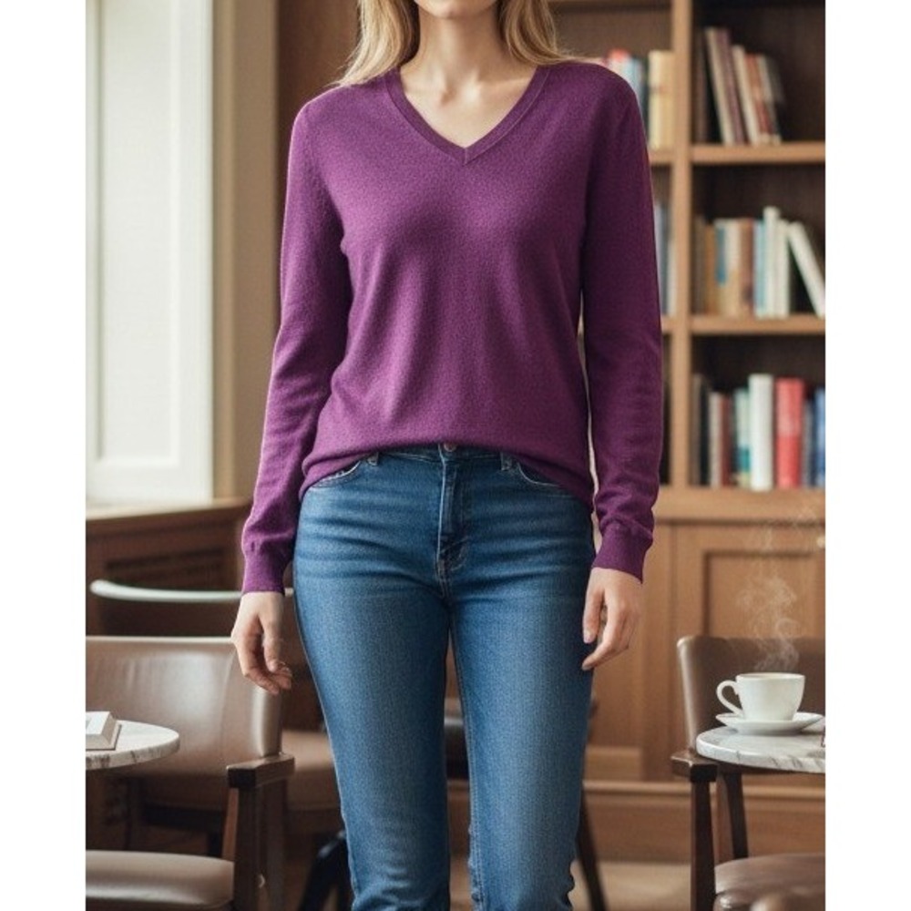 Ted Baker‎ V-Neck Sweater Womens 4 Purple Wool Silk Cashmere Knit Preppy Luxury